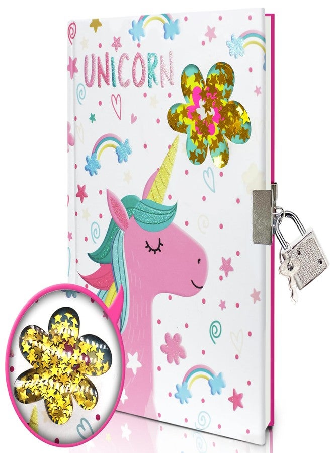GINMLYDA Girls Diary with Lock for Kids, Unicorn Diaries 7.1x5.3 160 Pages Cute Girl Journal Secret Notebook with Lock and Key for Little Kid Writing Drawing Gift for Pre school Age 6,8,12 - Image 1